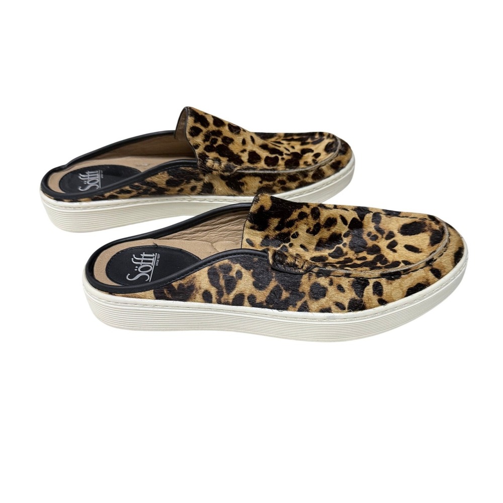 Sofft Somers Moc Leopard Calf Hair Mules Slip On Platform Shoes ‎ Brown 9.5M